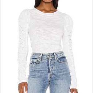 Free People - Natasha Optic White Ruffle Scrunch Long Sleeve Blouse Size XS